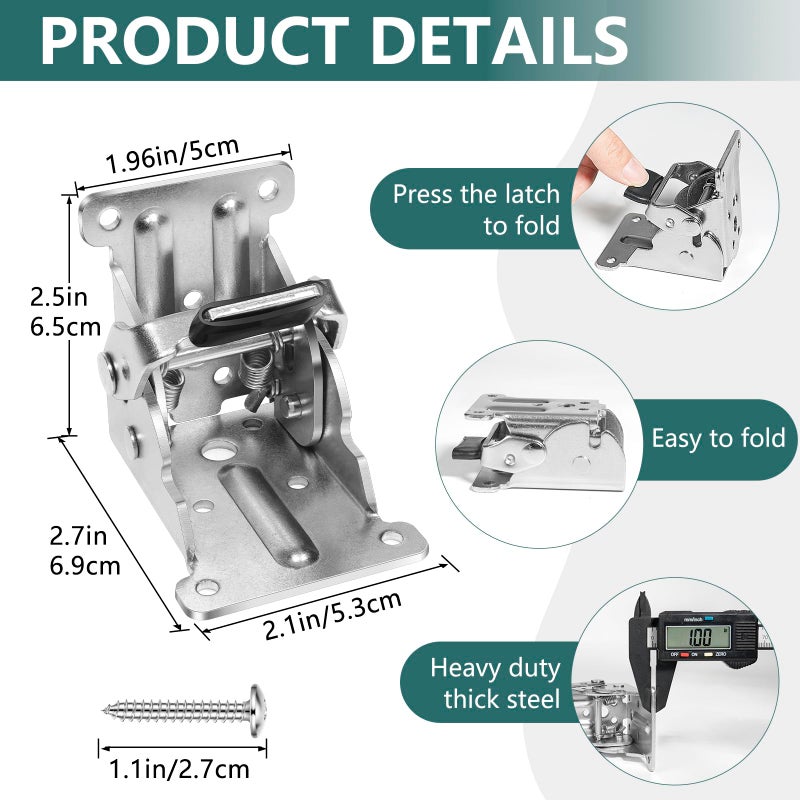 Spiglamm 4 Pack Folding Brackets, Self-Lock Hinge with Screws for Folding Table Legs, Lock Extension Support Bracket Bed Legs, Sliver - Image 2